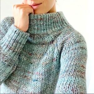 Moth/Anthropologie Alpaca Mock-neck Marled Blue Knit Sweater Size Large
